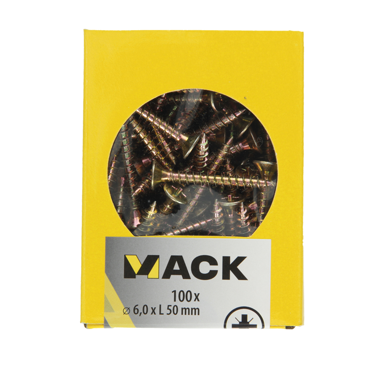 Load image into Gallery viewer, Mack 1020122 - spaanplaatschroef vz kop geel vz 100 st 6,0 x 50 mm | 5 stuks