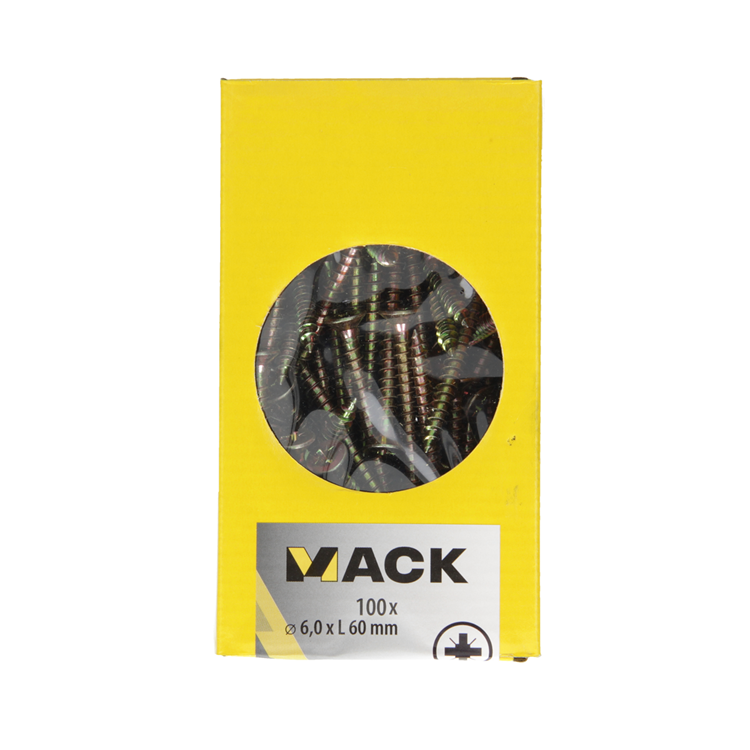 Afbeelding laden in galerijviewer, Mack 1020123 - spaanplaatschroef vz kop geel vz 100 st 6,0 x 60 mm | 2 stuks