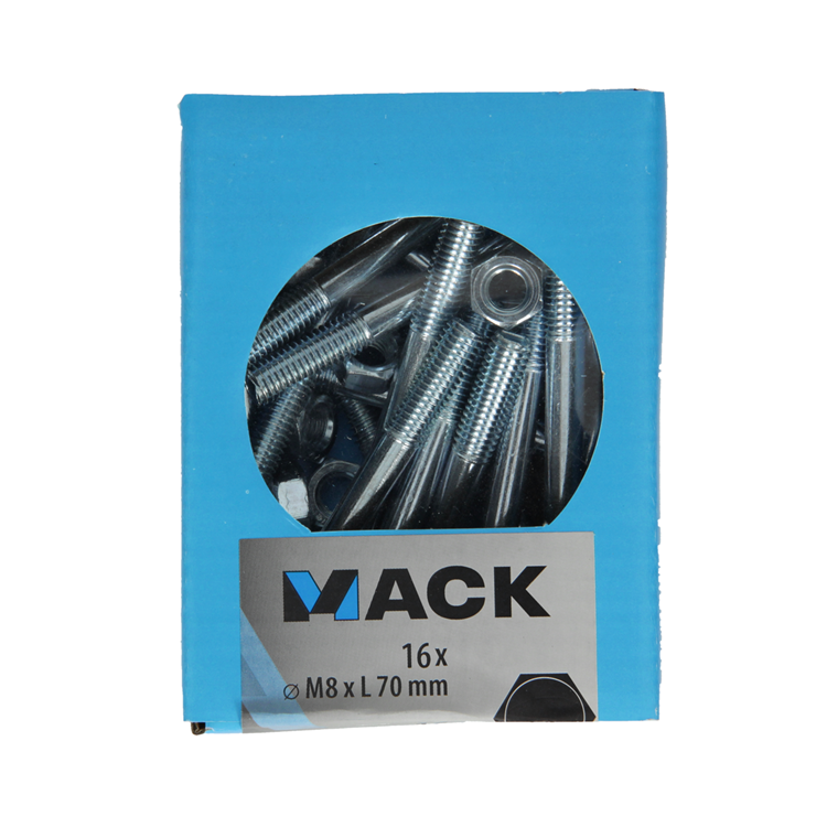 Load image into Gallery viewer, Mack 1020208 - houtbout + moer verzinkt 16 stm8 x 70 mm | 5 stuks