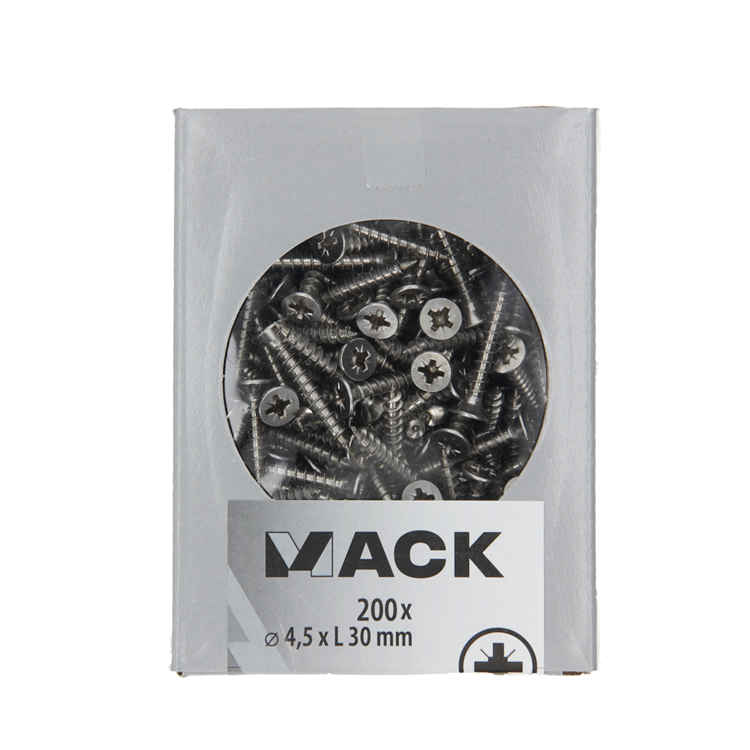 Load image into Gallery viewer, Mack 1020238 - spaanplaatschroef vz kop inox a2 200 st 4,5 x 30 mm | 2 stuks