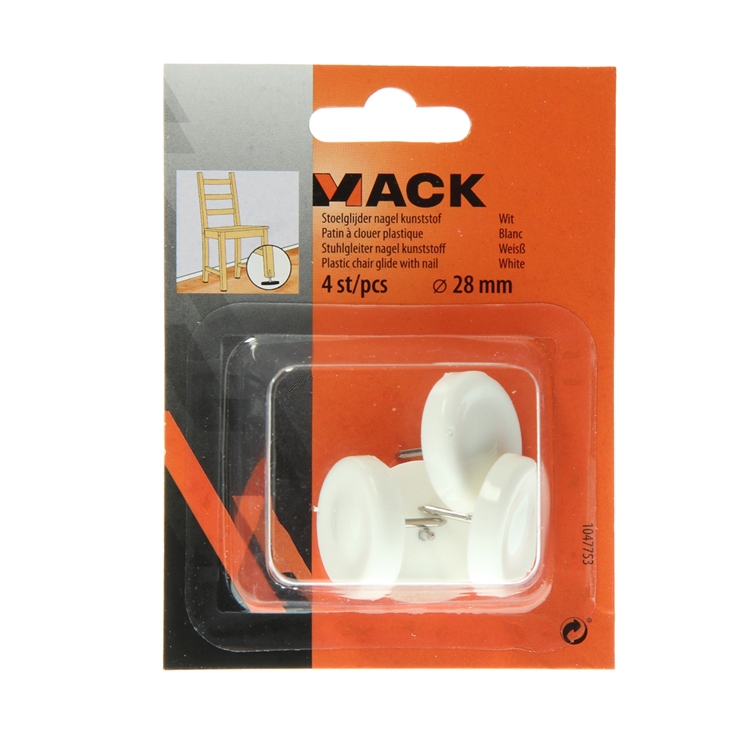 Load image into Gallery viewer, Mack 1047753 - stoelglijder nagel kunststof wit ø 28 mm 4 st pcs | 6 stuks