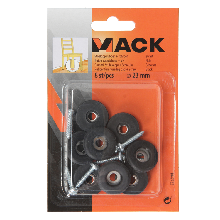 Load image into Gallery viewer, Mack 1047722 - stoeldop rubber + schroef zwart ø 23 mm 8 st pcs | 6 stuks