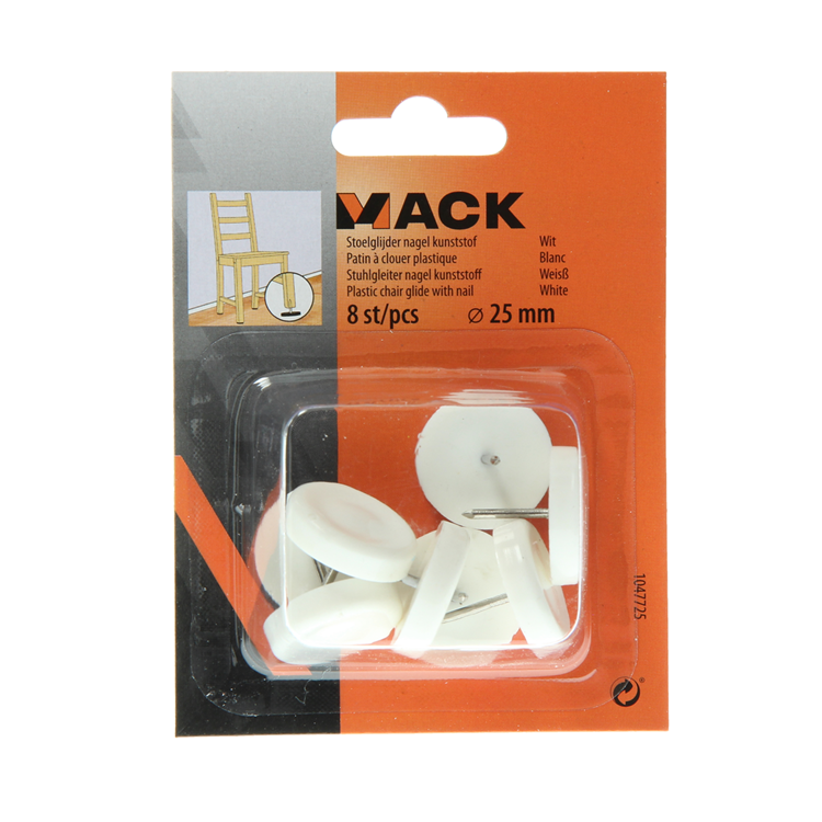 Load image into Gallery viewer, Mack 1047725 - stoelglijder nagel kunststof wit ø 25 mm 8 st pcs | 6 stuks