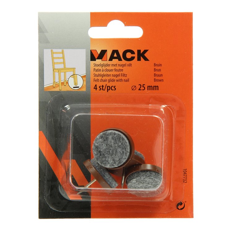 Load image into Gallery viewer, Mack 1047732 - stoelglijder met nagel vilt bruin ø 25 mm 4 st pcs | 6 stuks