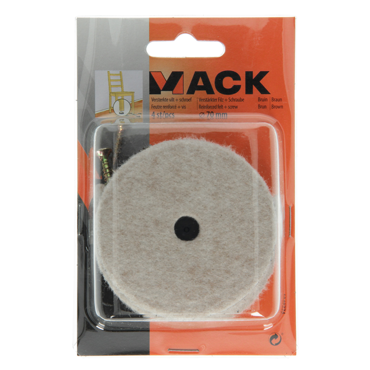Load image into Gallery viewer, Mack 1048774 - versterkte vilt + schroef bruin ø 70 mm 4 st pcs | 6 stuks