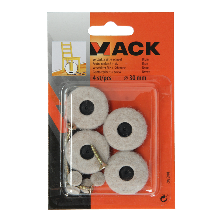 Load image into Gallery viewer, Mack 1048782 - versterkte vilt + schroef bruin ø 30 mm 4 st pcs | 6 stuks