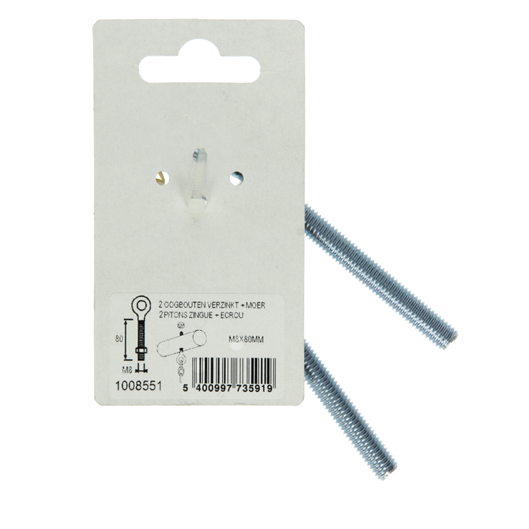 Load image into Gallery viewer, Mack 1008551 - 2 oogbouten + moer m8 x 80mm verzinkt | 10 stuks