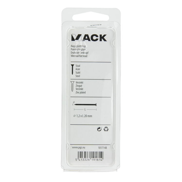 Load image into Gallery viewer, Mack 1017148 - nagel platte kop staal verzinkt 100 gr 1,2 x 20 mm | 5 stuks