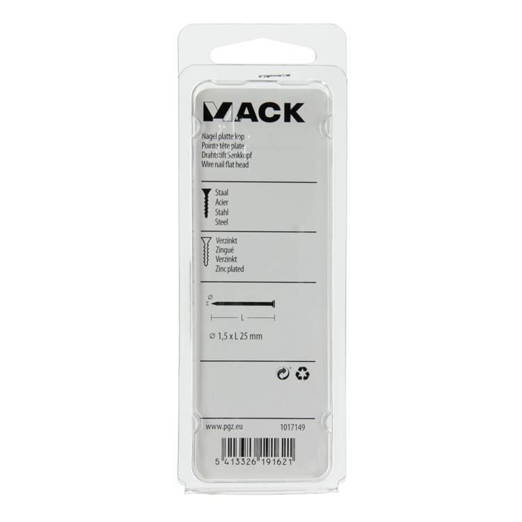 Load image into Gallery viewer, Mack 1017149 - nagel platte kop staal verzinkt 100 gr 1,5 x 25 mm | 5 stuks