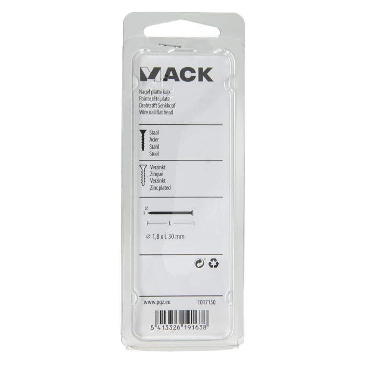 Load image into Gallery viewer, Mack 1017150 - nagel platte kop staal verzinkt 100 gr 1,8 x 30 mm | 5 stuks