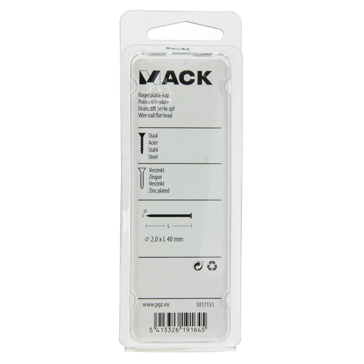 Load image into Gallery viewer, Mack 1017151 - nagel platte kop staal verzinkt 100 gr 2,0 x 40 mm | 5 stuks