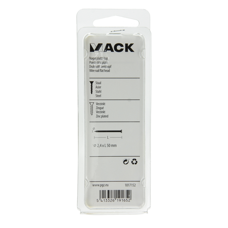 Load image into Gallery viewer, Mack 1017152 - nagel platte kop staal verzinkt 100 gr 2,4 x 50 mm | 5 stuks
