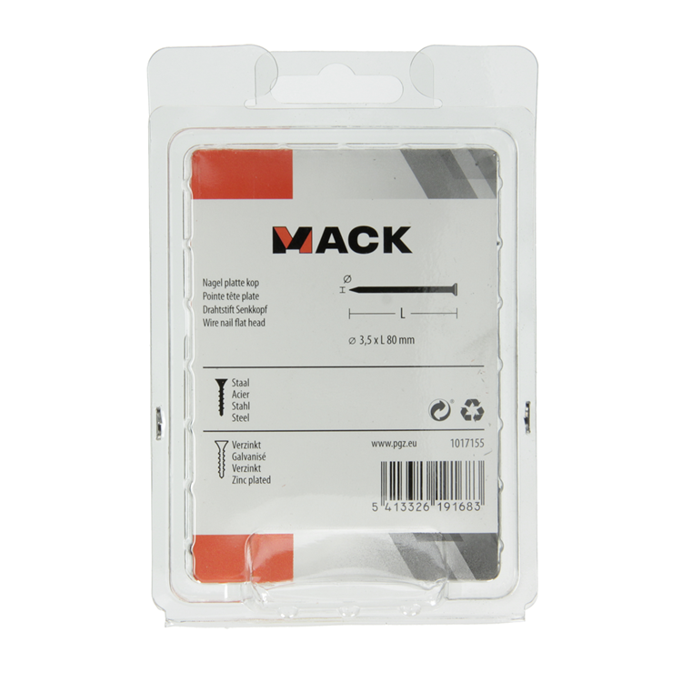 Load image into Gallery viewer, Mack 1017155 - nagel platte kop staal verzinkt 125 gr 3,5 x 80 mm | 5 stuks