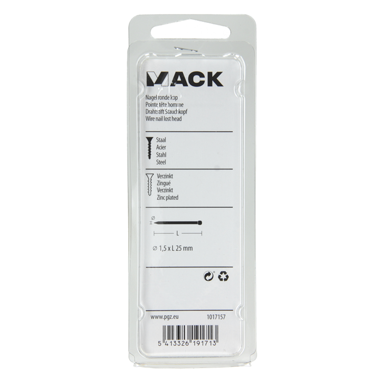 Load image into Gallery viewer, Mack 1017157 - nagel ronde kop staal verzinkt100 gr 1,5 x 25 mm | 5 stuks
