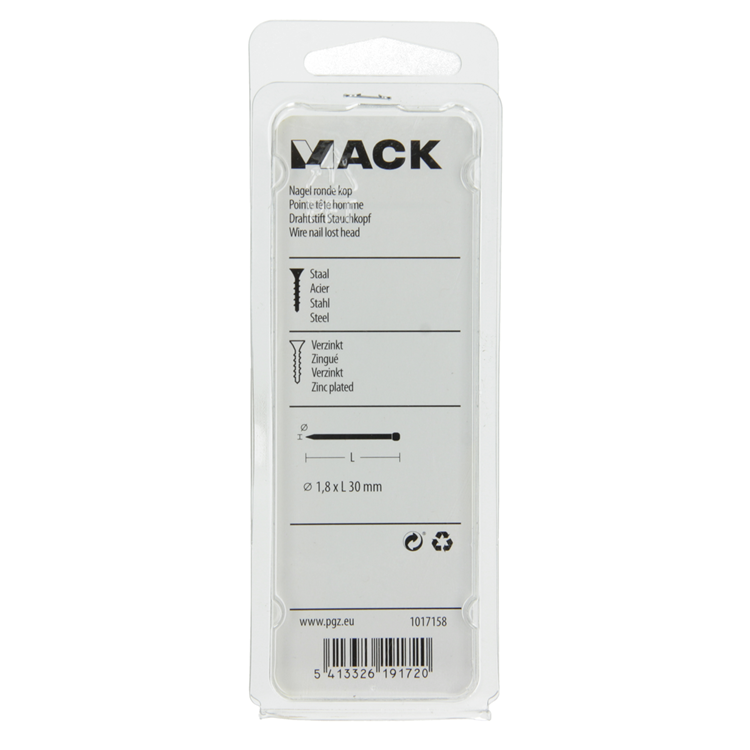 Load image into Gallery viewer, Mack 1017158 - nagel ronde kop staal verzinkt100 gr 1,8 x 30 mm | 5 stuks