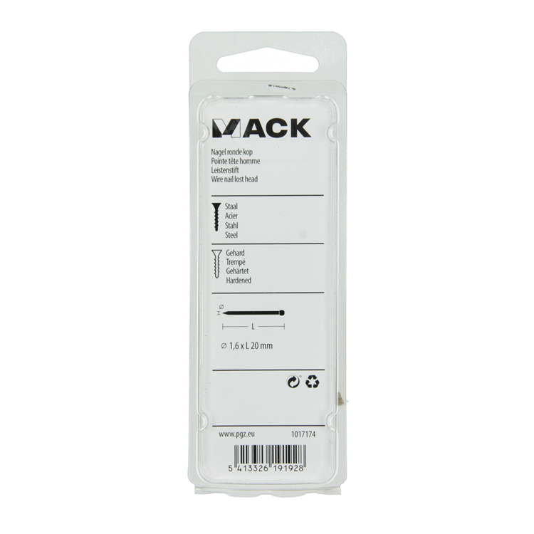 Load image into Gallery viewer, Mack 1017174 - nagel ronde kop staal gehard 45 gr 1,6 x 20 mm | 10 stuks