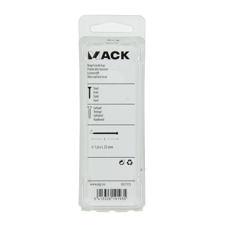 Load image into Gallery viewer, Mack 1017175 - nagel ronde kop staal gehard 45 gr 1,6 x 25 mm | 10 stuks