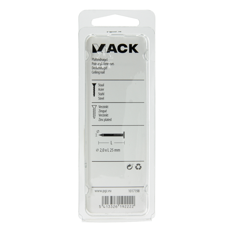 Load image into Gallery viewer, Mack 1017198 - plafondnagel staal verzinkt 90 gr 2,0 x 25 mm | 5 stuks