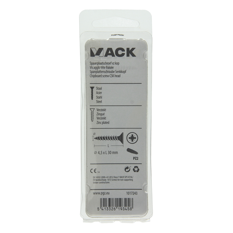 Afbeelding laden in galerijviewer, Mack 1017243 - spaanplaatschroef vz kop geelverz.18 st 4,5 x 30 mm | 10 stuks