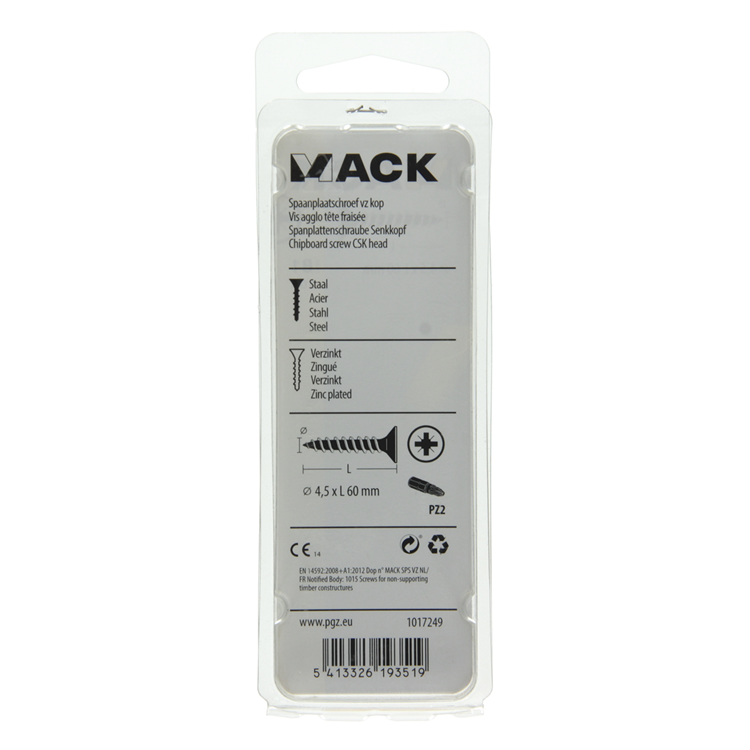 Afbeelding laden in galerijviewer, Mack 1017249 - spaanplaatschroef vz kop geelverz.10 st 4,5 x 60 mm | 10 stuks