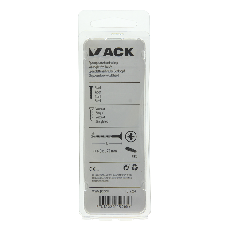 Load image into Gallery viewer, Mack 1017264 - spaanplaatschroef vz kop geelverz. 5 st 6,0 x 70 mm | 10 stuks