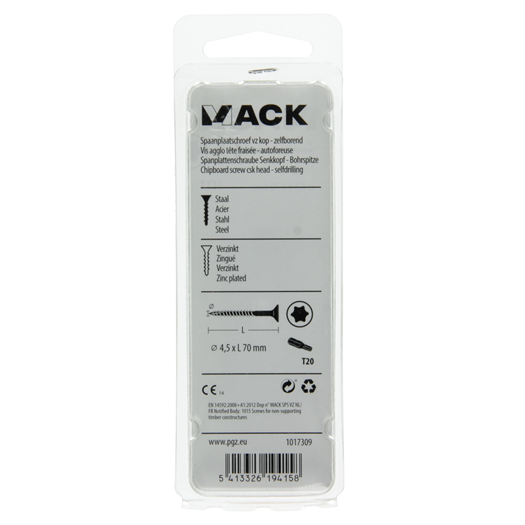 Load image into Gallery viewer, Mack 1017309 - spaanplschr.vzkop-zelfb. geelverz. 9 st 4,5 x 70 mm | 10 stuks