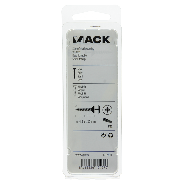 Afbeelding laden in galerijviewer, Mack 1017330 - schroef met kopboring staal verz. 12 st 4,5 x 30 mm | 10 stuks