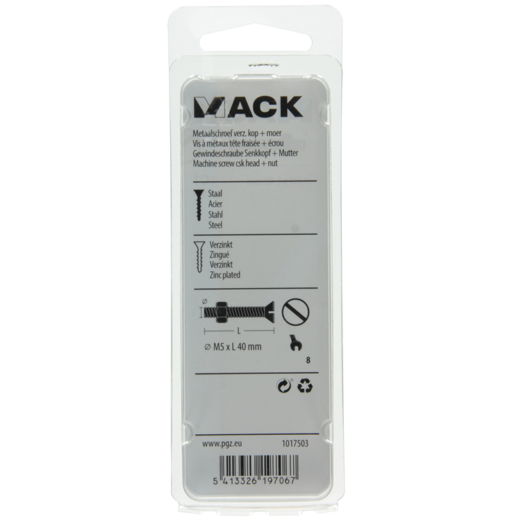 Afbeelding laden in galerijviewer, Mack 1017503 - metaalschroef verz. kop + moer verz. 10st m5 x 40 mm | 10 stuks