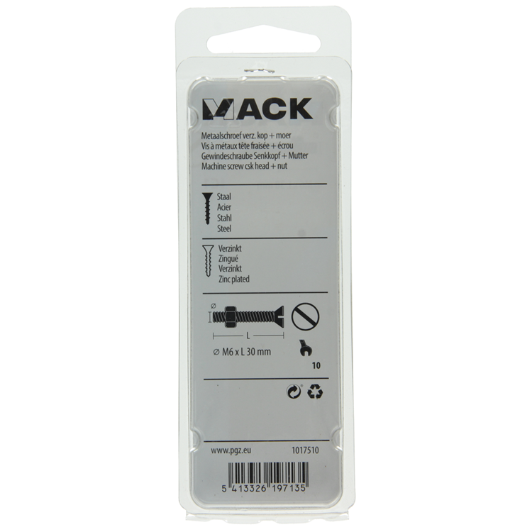 Load image into Gallery viewer, Mack 1017510 - metaalschroef verz. kop + moer verz. 8 st m6 x 30 mm | 10 stuks