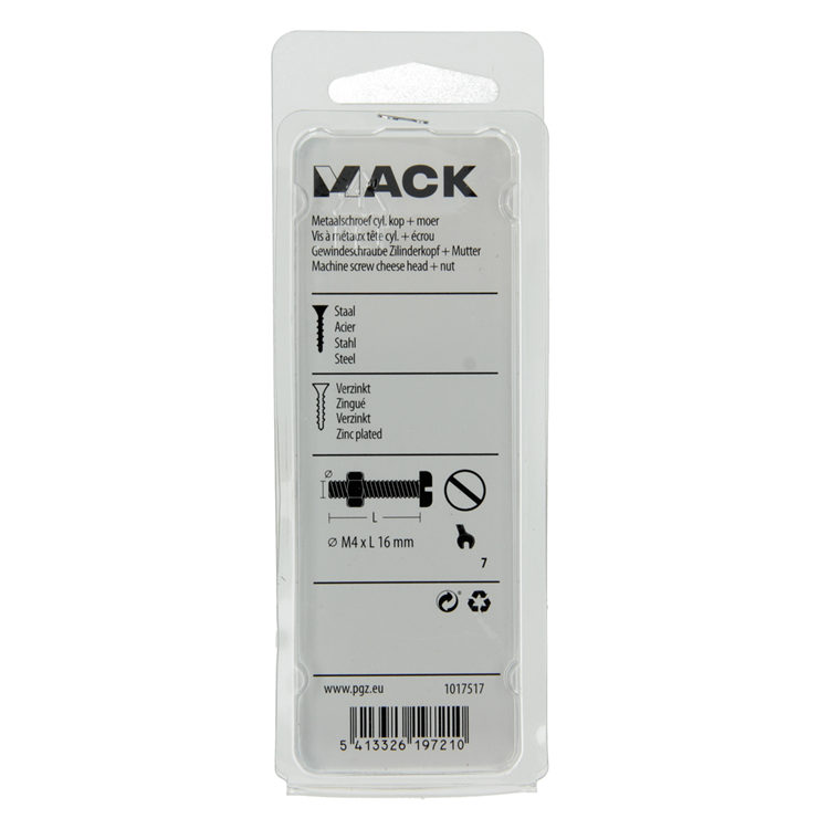Load image into Gallery viewer, Mack 1017517 - metaalschroef cyl. kop + moer verz. 20 st m4 x 16 mm | 10 stuks