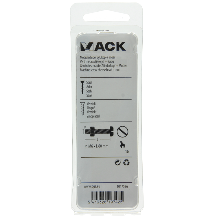 Afbeelding laden in galerijviewer, Mack 1017536 - metaalschroef cyl. kop + moer verz. 4 st m6 x 60 mm | 10 stuks
