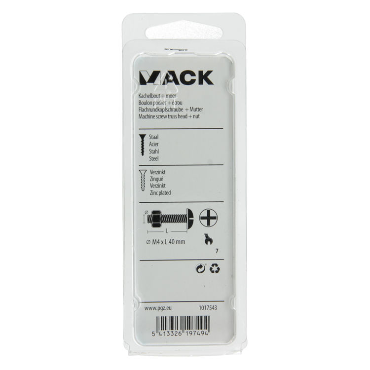 Afbeelding laden in galerijviewer, Mack 1017543 - kachelbout + moer staal verzinkt 14 st m4 x 40 mm | 10 stuks
