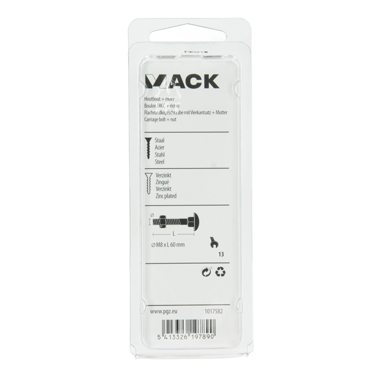 Afbeelding laden in galerijviewer, Mack 1017582 - houtbout + moer staal verzinkt4 st m8 x 60 mm | 5 stuks
