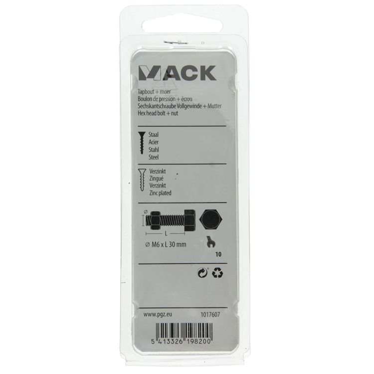 Afbeelding laden in galerijviewer, Mack 1017607 - tapbout + moer staal verzinkt 12 st m6 x 30 mm | 10 stuks