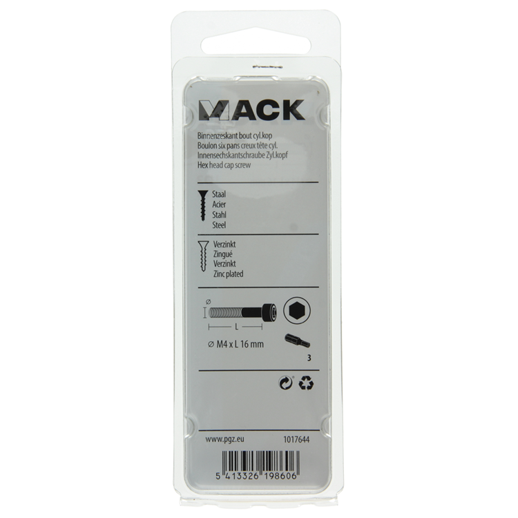 Load image into Gallery viewer, Mack 1017644 - binnenzeskant bout cyl.kop verz. 12 st m4 x 16 mm | 10 stuks
