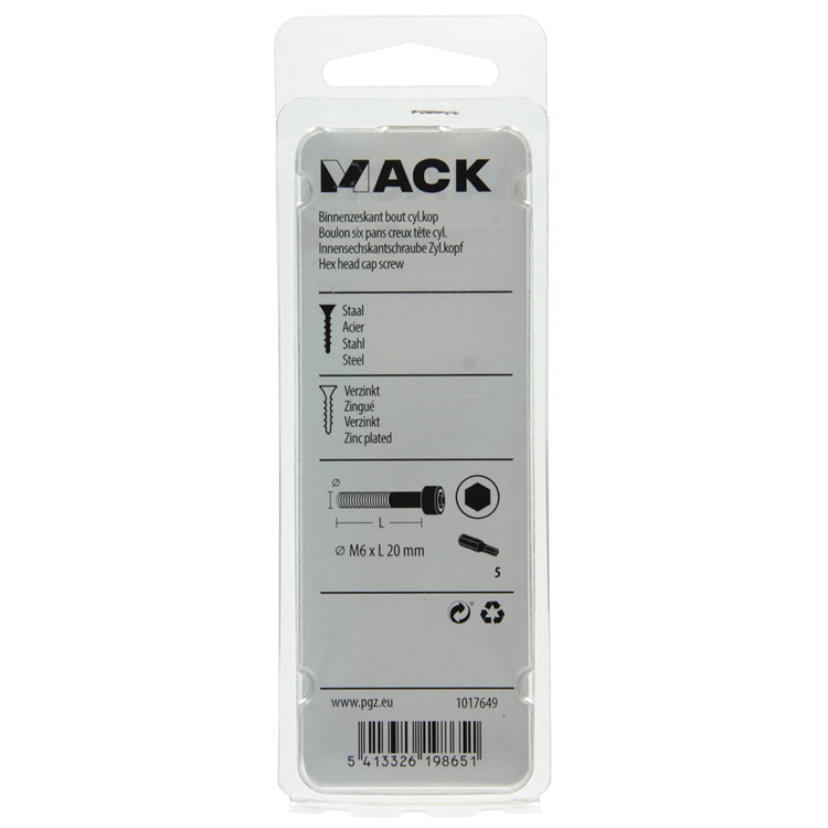 Load image into Gallery viewer, Mack 1017649 - binnenzeskant bout cyl.kop verz. 7 st m6 x 20 mm | 10 stuks