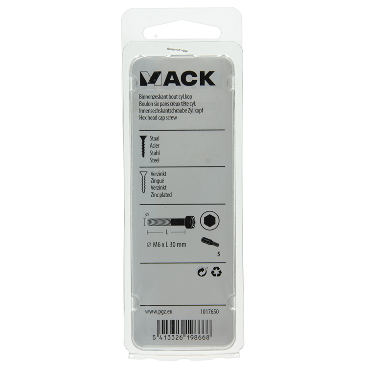 Load image into Gallery viewer, Mack 1017650 - binnenzeskant bout cyl.kop verz. 6 st m6 x 30 mm | 10 stuks