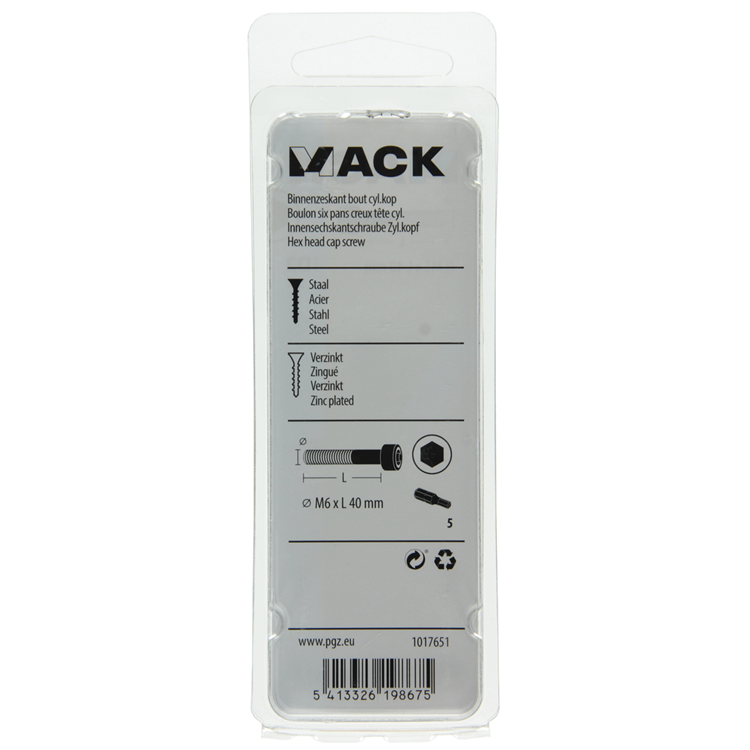 Load image into Gallery viewer, Mack 1017651 - binnenzeskant bout cyl.kop verz. 5 st m6 x 40 mm | 10 stuks