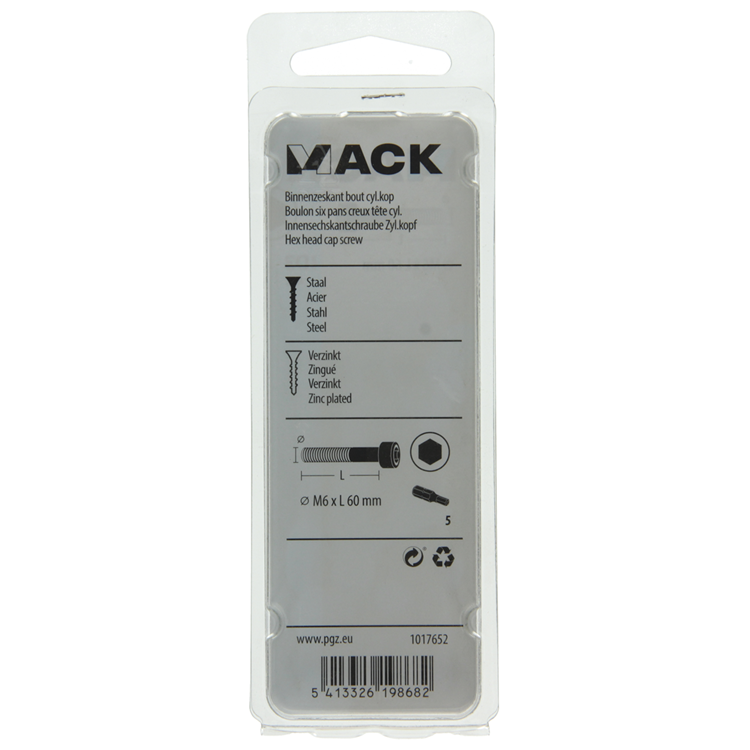 Load image into Gallery viewer, Mack 1017652 - binnenzeskant bout cyl.kop verz. 4 st m6 x 60 mm | 10 stuks