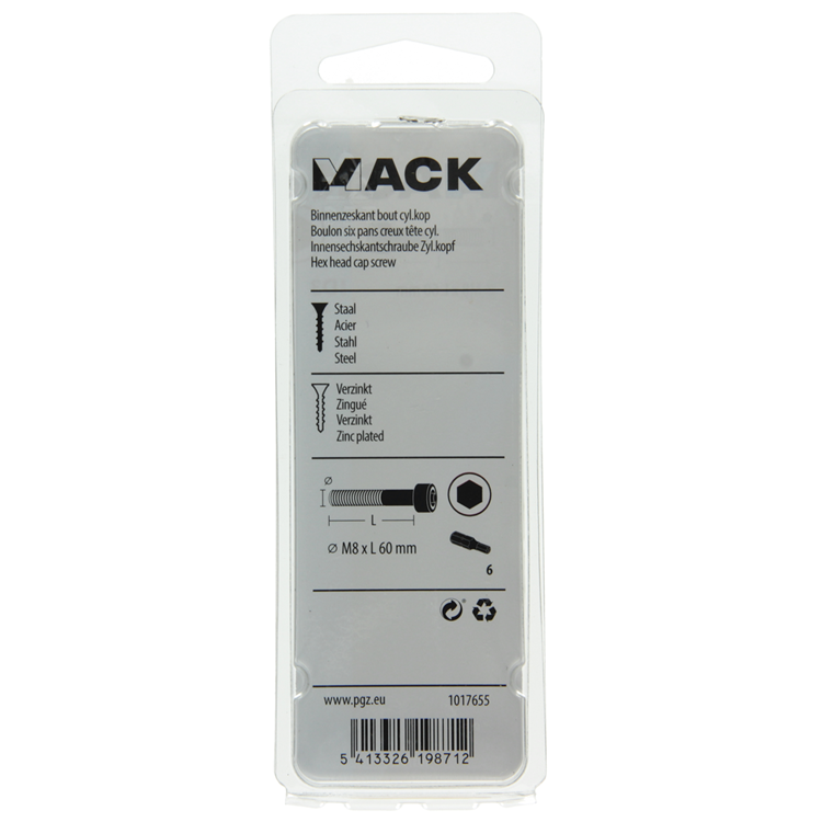 Load image into Gallery viewer, Mack 1017655 - binnenzeskant bout cyl.kop verz. 3 st m8 x 60 mm | 10 stuks
