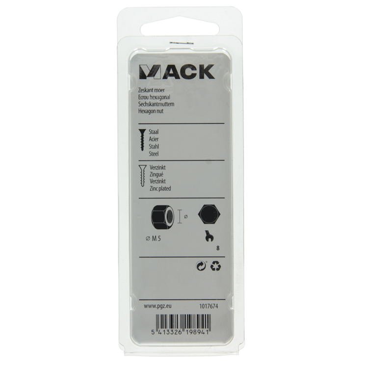 Load image into Gallery viewer, Mack 1017674 - zeskant moer staal verzinkt 40 st m 5 | 10 stuks