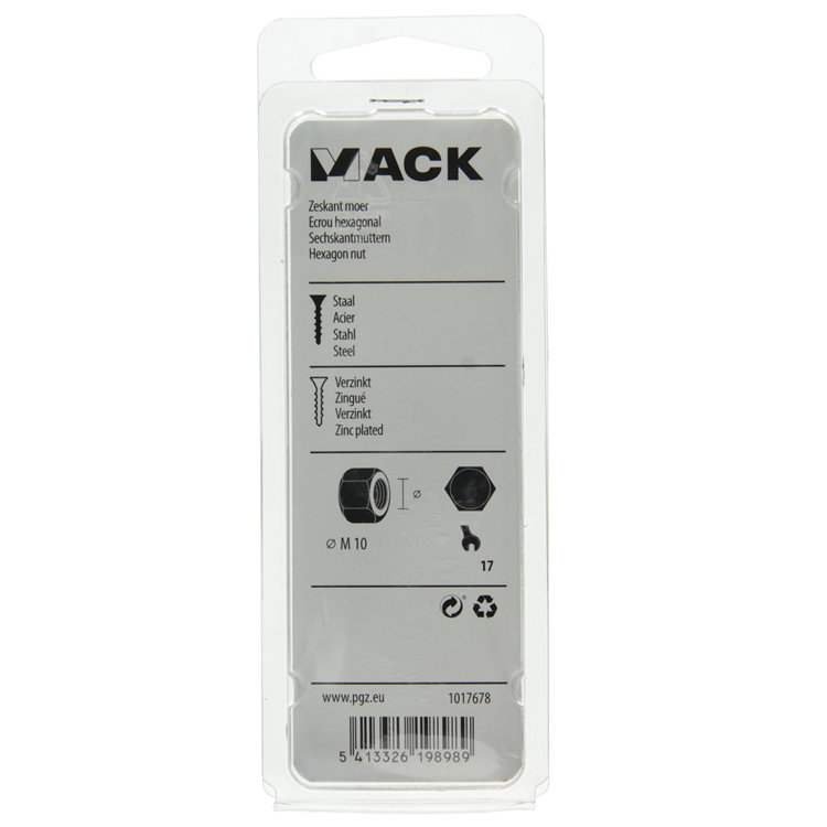 Load image into Gallery viewer, Mack 1017678 - zeskant moer staal verzinkt 8st m 10 | 10 stuks