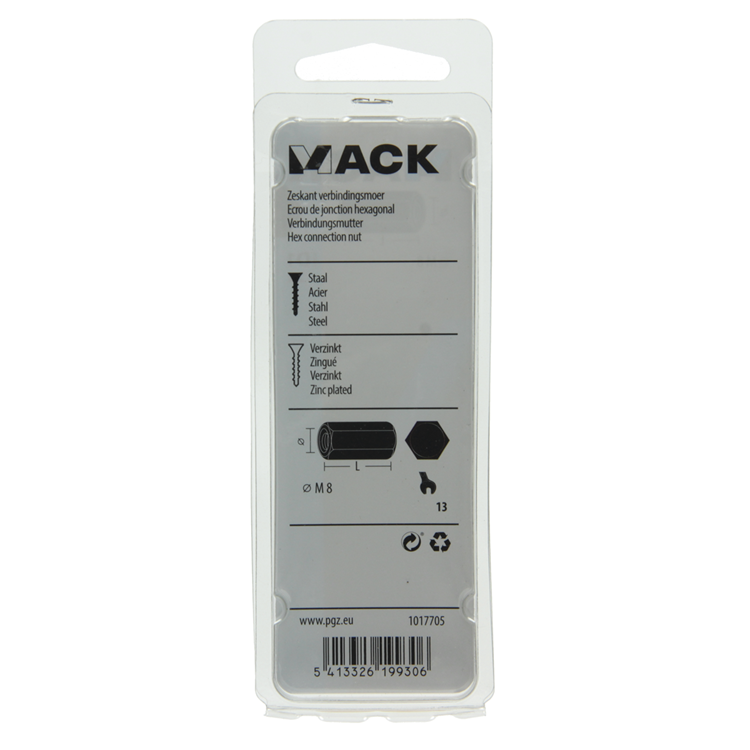 Load image into Gallery viewer, Mack 1017705 - zeskant verbindingsmoer verzinkt 2 st m8 | 10 stuks