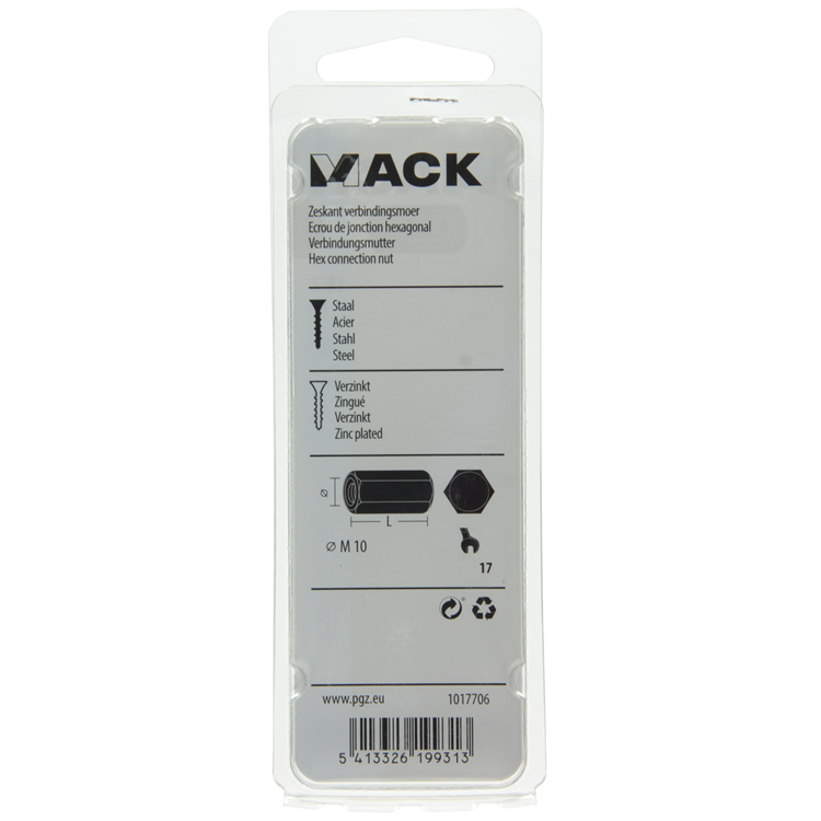 Afbeelding laden in galerijviewer, Mack 1017706 - zeskant verbindingsmoer verzinkt 2 st m10 | 5 stuks