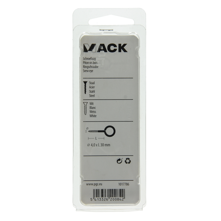 Load image into Gallery viewer, Mack 1017786 - schroefoog staal wit 4 st 4,0 x 30 mm | 10 stuks