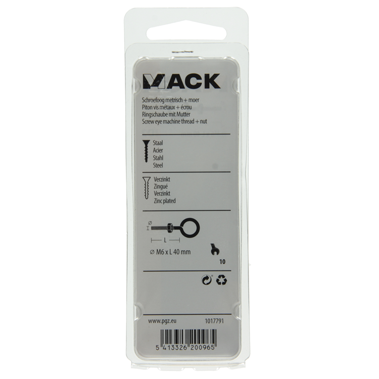 Load image into Gallery viewer, Mack 1017791 - schroefoog metrisch + moer verzinkt 4 st m6 x 40 mm | 10 stuks