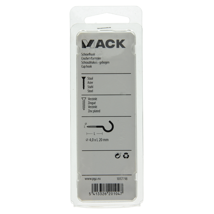 Load image into Gallery viewer, Mack 1017798 - schroefhaak staal verzinkt 8st 4,0 x 20 mm | 10 stuks
