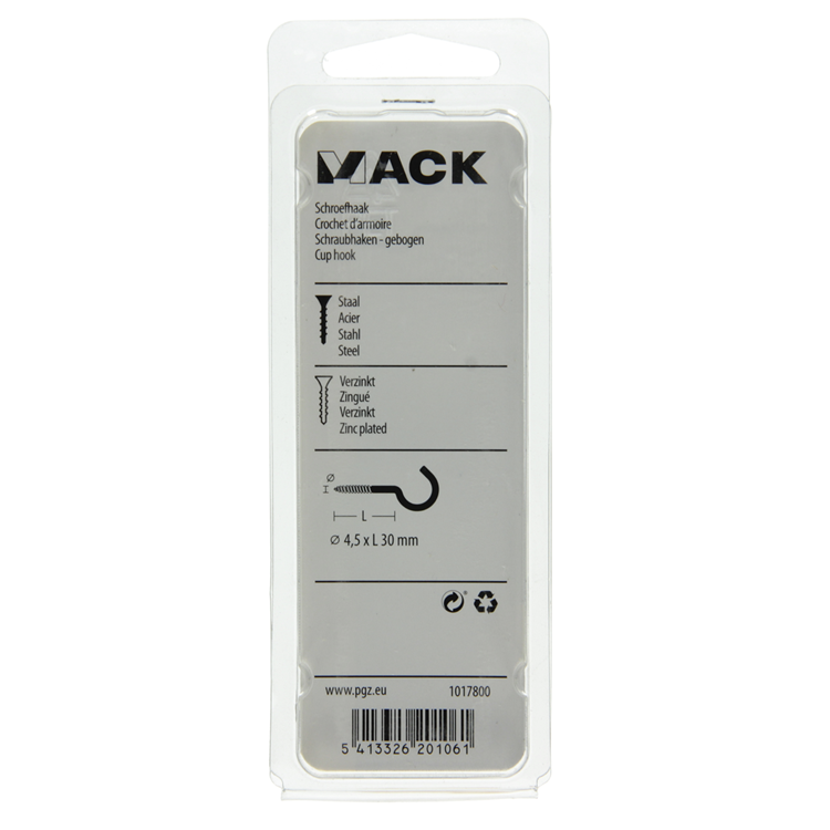 Load image into Gallery viewer, Mack 1017800 - schroefhaak staal verzinkt 6st 4,5 x 30 mm | 10 stuks