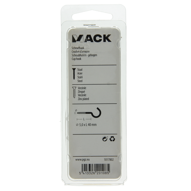 Load image into Gallery viewer, Mack 1017802 - schroefhaak staal verzinkt 4st 5,0 x 40 mm | 5 stuks