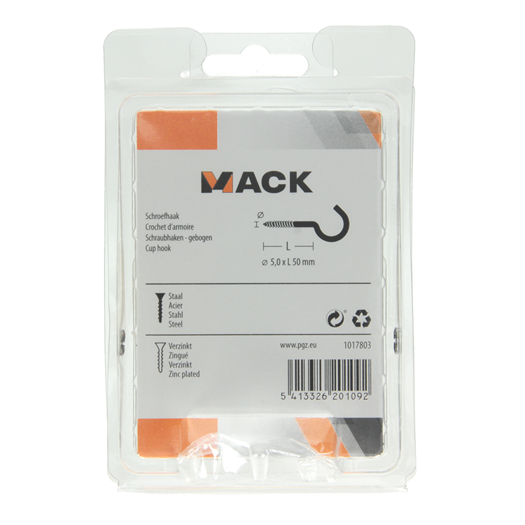 Load image into Gallery viewer, Mack 1017803 - schroefhaak staal verzinkt 4st 5,0 x 50 mm | 5 stuks